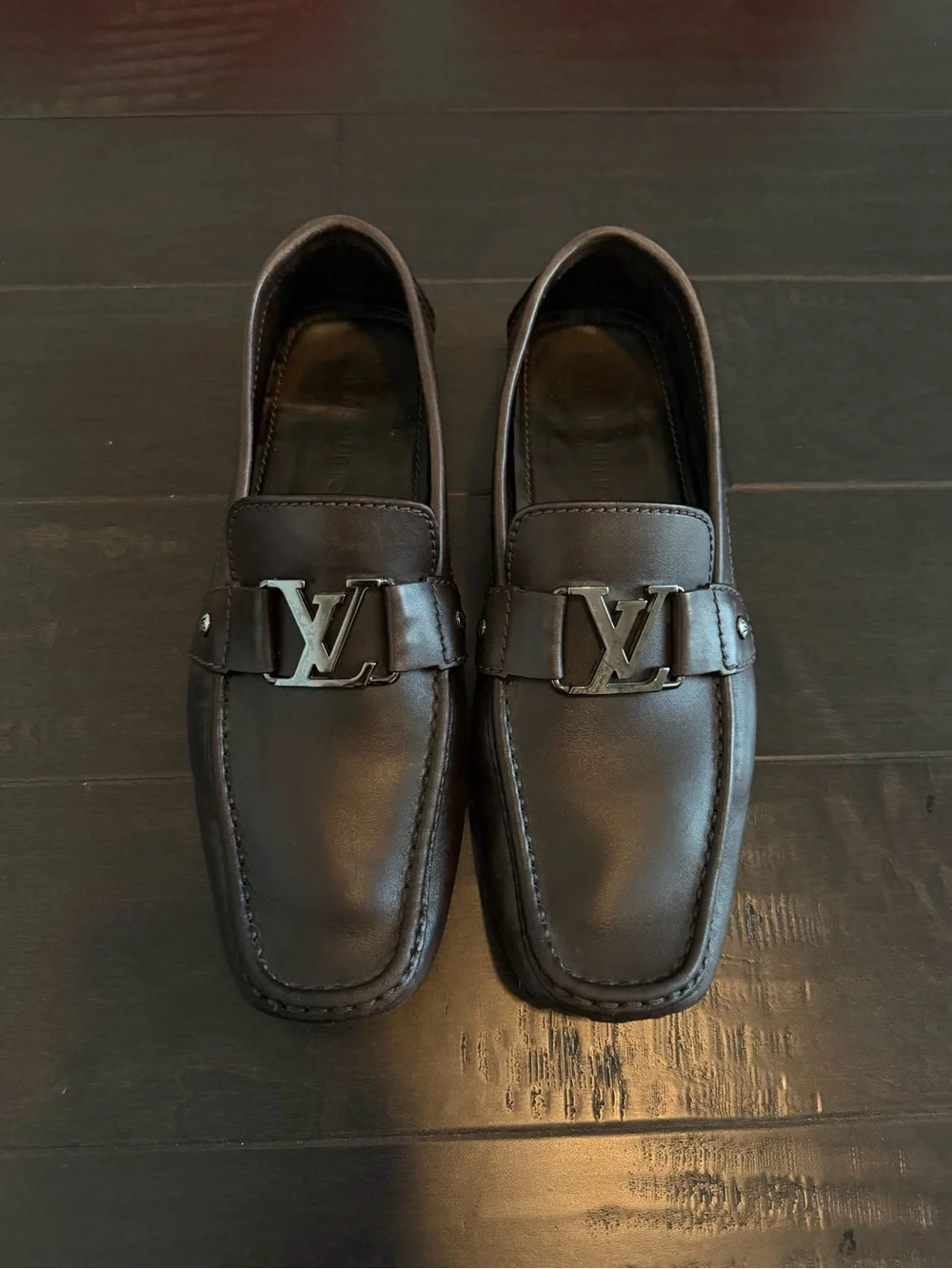 Louis Vuitton Brown Leather LV Buckle Slip-On Loafers